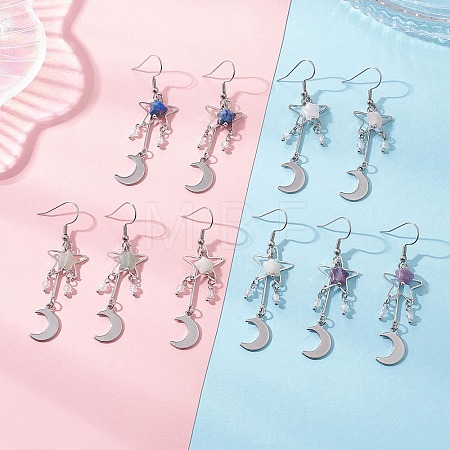 Moon Mixed Stone Dangle Earrings EJEW-JE06776-1