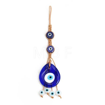 Teardrop with Evil Eye Glass Pendant Decorations EVIL-PW0002-04F-1