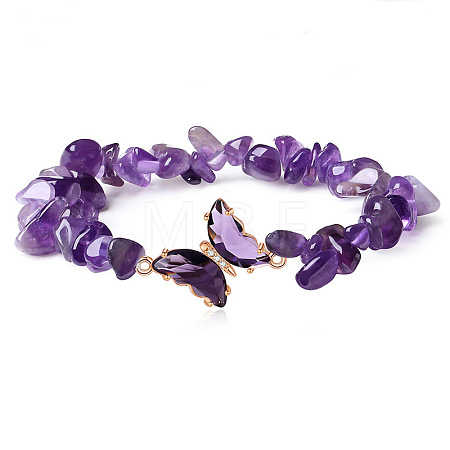Fashionable Natural Amethyst Chips Beaded Bracelets TI6720-1-1