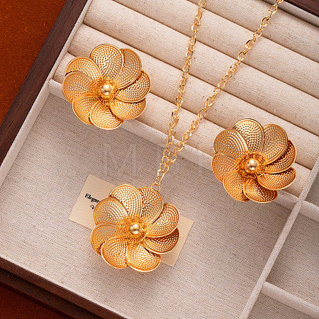 Flower Alloy Pendant Necklaces & Stud Earrings Sets FS-WGA42C5-07-1