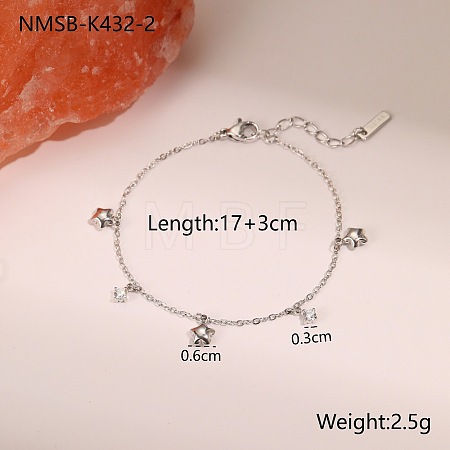 304 Stainless Steel Pave Cubic Zirconia Charm Bracelets WG7D1B6-04-1