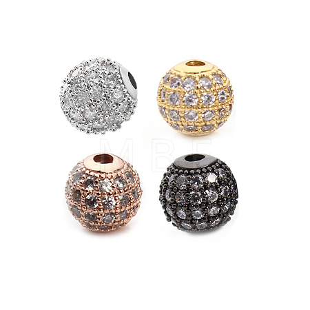 CZ Brass Micro Pave Grade AAA Clear Color Cubic Zirconia Round Beads KK-O065-6mm-05-NR-1