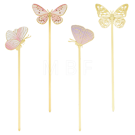 4Pcs 4 Styles Printed Brass Bookmarks AJEW-DC0001-15-1