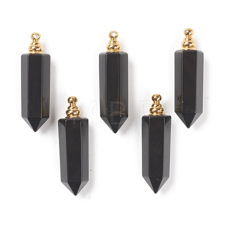 Faceted Natural Black Agate Pointed Pendants G-H252-F05-1