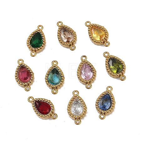 Ion Plating(IP) 304 Stainless Steel Cubic Zirconia Teardrop Links Connector Charms STAS-K256-23G-1