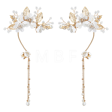 2Pcs 2 Styles Flower Crystal Rhinestone & Plastic Pearl Cuff Earrings EJEW-FH0001-13G-1