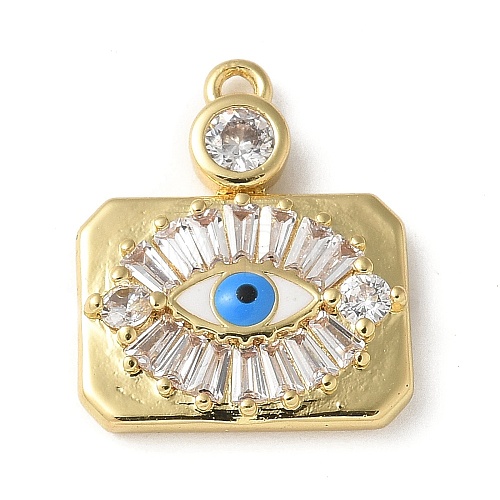 Rack Plating Brass Micro Pave Cubic Zirconia Enamel Pendants KK-P290-56C-G-1