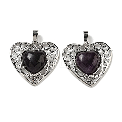 Natural Amethyst Peach Love Heart Pendants G-G158-01N-1