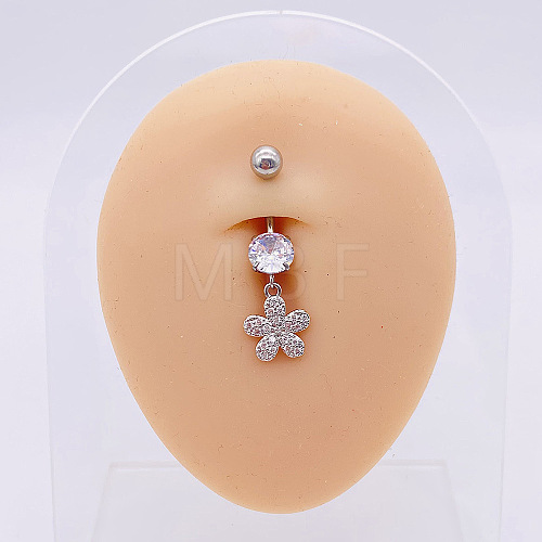 304 Stainless Steel Micro Pave Cubic Zirconia Belly Rings WGADED5-39-1