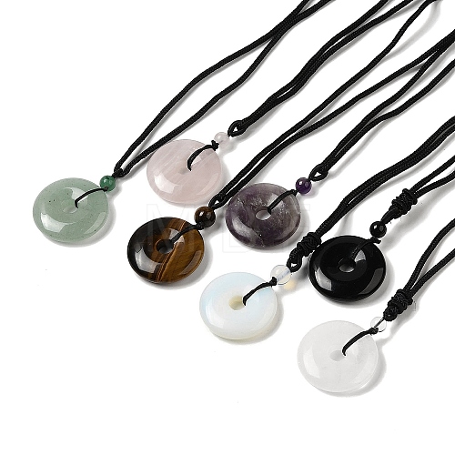 Natural & Synthetic Mixed Stone Pendant Necklace with Nylon Cords NJEW-D051-01-1