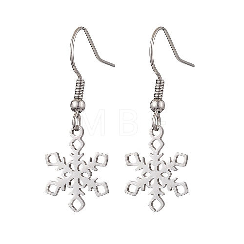 Non-Tarnish Hollow Christmas Snowflake 201 Stainless Steel Dangle Earrings for Women EJEW-JE05875-1