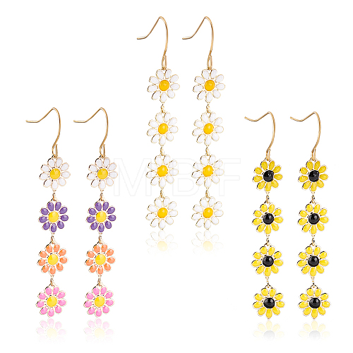 ANATTASOUL 3 Pairs 3 Colors Enamel Daisy Flower Dangle Earrings EJEW-AN0001-41-1