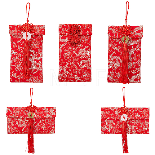 5Pcs 5 Styles Rectangle Brocade DIY Craft Pouch with Polyester Tassels AJEW-FH0003-86-1