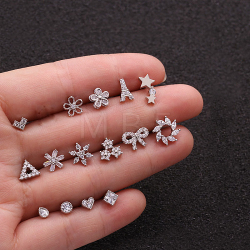 316L Surgical Stainless Steel Micro Pave Clear Cubic Zirconia Star Cartilage Earrings WGCF17E-05-1