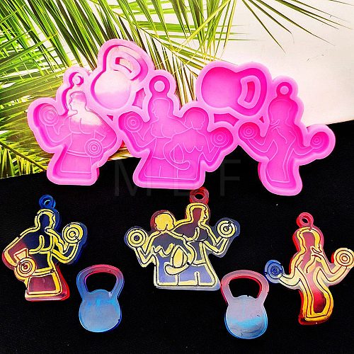 Fitness Theme Silicone Keychain Pendant Bust Statue Molds AJEW-M221-05-1
