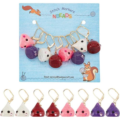 12Pcs 4 Colors Resin Teardrop with Cartoon Face Pattern Charms Locking Stitch Markers HJEW-PH01513-1