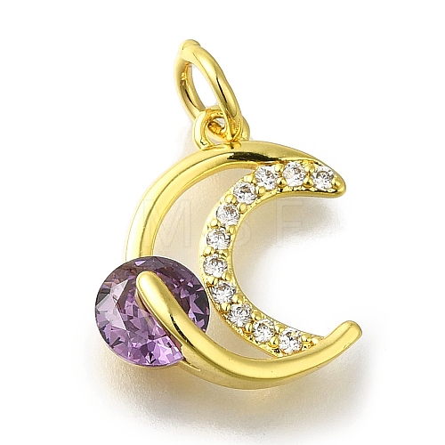 Moon Rack Plating Brass Micro Pave Cubic Zirconia Pendant KK-H485-33G-02-1