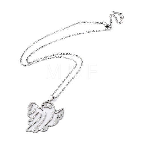 Non-Tarnish 201 Stainless Steel Hollow Ghost Pendant Necklace with Cable Chains NJEW-Q317-08P-1