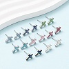 Brass Enamel Cross Stud Earrings EJEW-I322-03P-1