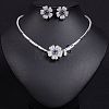 Flower Brass Micro Pave Cubic Zirconia Pendant Necklaces & Stud Earrings Sets WG63143-03-1