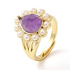 Natural Mixed Gemstone Teardrop Adjustable Ring with Plastic Pearl Beaded RJEW-E075-01G-5