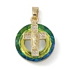 Brass Micro Pave Cubic Zirconia with Glass Pendents KK-Q815-01G-03-1