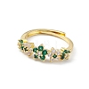 Green Cubic Zirconia Flower Adjustable Ring RJEW-K240-09G-1