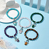 Natural & Synthetic Mixed Gemstone Stretch Bracelets with Angel Charms BJEW-JB11046-2