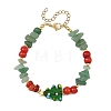 Handmade Lampwork Christmas Tree & Natural Green Aventurine & dyed Freshwater Shell Chip Beaded Bracelets BJEW-TA00760-3