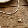 Stainless Steel Heart Pendant White Glass Seed Beaded Double Layer Necklaces CO2077-1-2