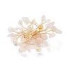 Natural Rose Quartz Chips & Pearl Beaded Flower Brooch Pin JEWB-BR00098-03-3