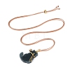 Natural Myanmar Jade Cat Pendant Adjustable Cord Necklaces NJEW-N064-01-2