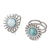 Natural Larimar Cabochons & Stainless Steel Cuff Open Rings RJEW-JR01090-02-3