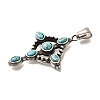 304 Stainless Steel Pave Dyed Synthetic Turquoise Pendants STAS-R140-05AS-04-2