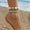 7Pcs 7 Styles Summer Beach Glass Seed Beaded & Natural Shell & Alloy Starfish Charm Anklets WG60733-02-1