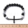 Round Natural Black Agate & Lava Rock & Synthetic Howlite Bead Stretch Bracelets BJEW-F493-04EB-01-5