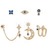 6Pcs 6 Style Flower & Square & Star & Moon Cubic Zirconia Stud Earrings EJEW-AN0003-31-1