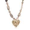 Zinc Alloy Textured Heart Pendant Resin Beaded Necklaces for Women FS-WG268AD-02-4