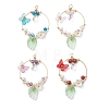 Faceted Round Natural Mixed Stone & Glass Butterfly & Plastic Flower Pendants PALLOY-JF05043-1