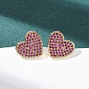 Heart Brass Micro Pave Cubic Zirconia Stud Earrings EJEW-H178-01G-01-2