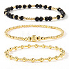 3Pcs Glass & Brass Round Beads Stretch Bracelets HD9470-4-1