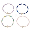 Brass Micro Pave Clear Cubic Zirconia Cross & Natural Pearl & White Jade Rondelle Beads Stretch Bracelets for Women BJEW-JB13114-2