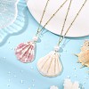 Natural Scallop Shell Pendant 304 Stainless Steel Satellite Chain Necklaces with Natural Pearl NJEW-JN06547-1