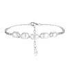 Shell Pearl & 925 Sterling Silver Beaded Bracelets for Women BJEW-G724-03P-1