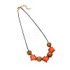 Wooden Round and Maple Leaf Beaded Necklaces with Black Imitation Leather Cord WGC6511-01-5