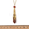 304 Stainless Steel Filigree Natural Carnelian Faceted Pointed Bullet Pendant Brass Cable Chain Necklaces NJEW-JN06568-01-4