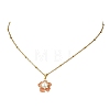 Brass Enamel & Shell Pearl Pink Flower Pendant Satellite Chain Necklaces for Women NJEW-JN06111-2