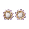 Flower Glass Seed Beaded with Natural Mashan Jade Stud Earrings for Women EJEW-MZ00208-03-3