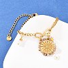 Flat Round & Flower 304 Stainless Steel & Enamel Charm Bracelets BJEW-P375-02G-2