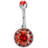 316L Surgical Stainless Steel Cubic Zirconia Flat Round Curved Barbell Belly Rings WGB2BE5-05-2